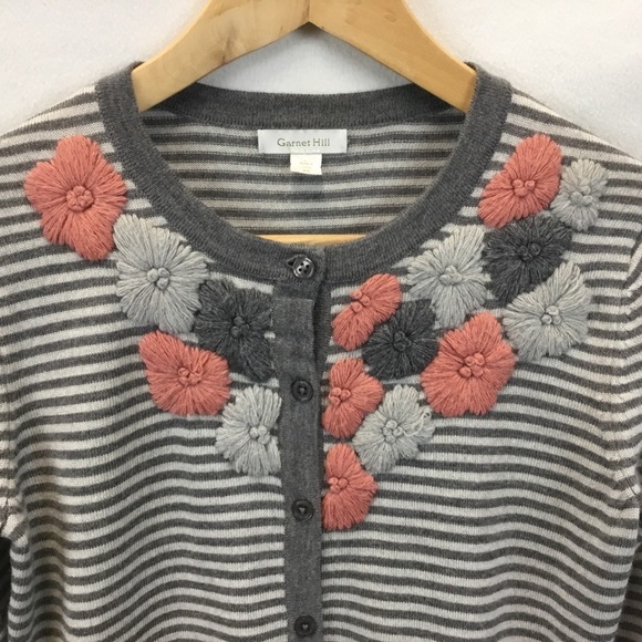 Garnet Hill Floral Embroidered Marino Wool Cardigan - Picture 3 of 10